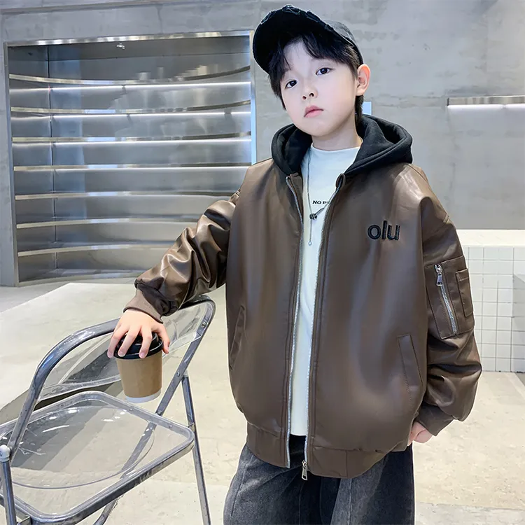儿童装男童冬装加绒外套2025新款秋冬款中大童加厚冬季保暖皮衣潮