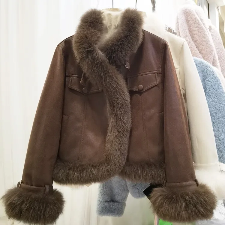 人造皮草 2025新款绒毛一体气质毛毛短款仿狐狸绒拼接拉德复古毛