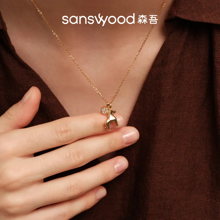 坠链均925银合成锆石 森吾《喜跃》925纯银小马项链毛衣链马上有钱