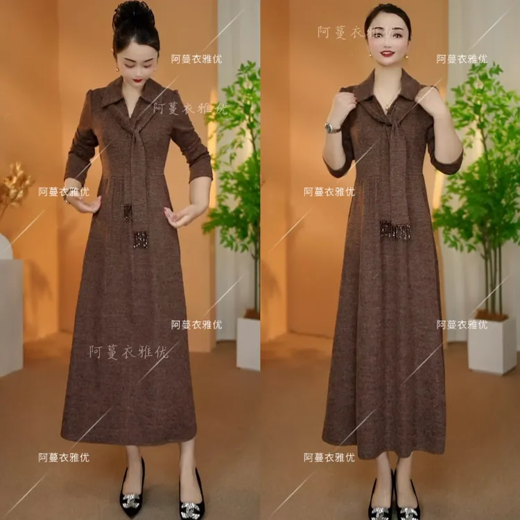 【衣雅严选】8102-2406#新加厚软精仿混纺银丝线围巾假两件连衣裙