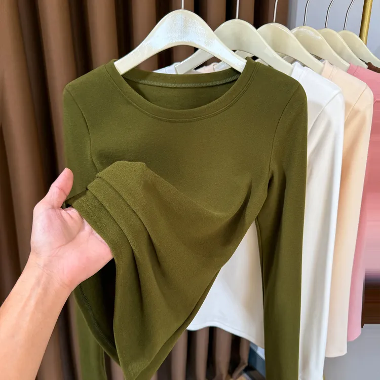 圆领双面德绒打底衫女2025年一体绒加绒加厚保暖上衣打底衫女内搭