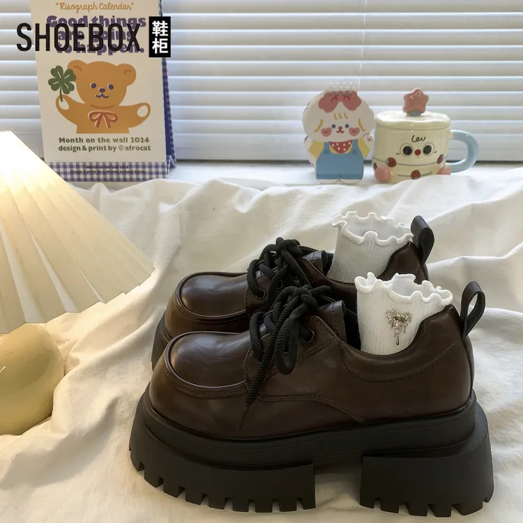 SHOEBOX鞋柜复古英伦风小皮鞋女2025秋季小个子增高乐福单鞋