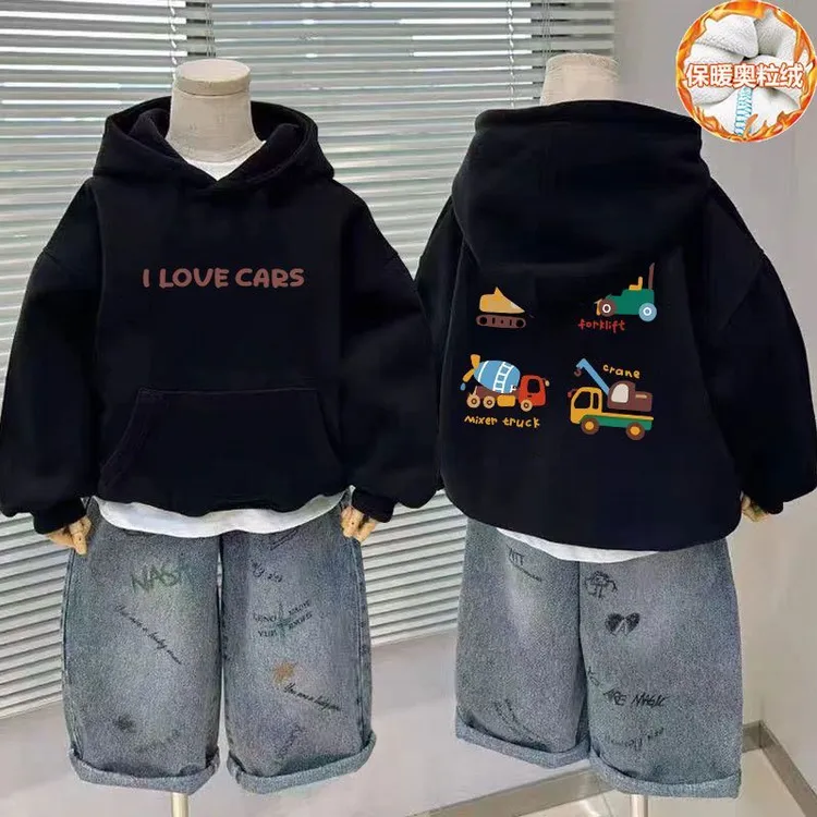 2025秋冬款新款中大童连帽卫衣男童秋冬季加绒加厚男孩长袖上衣