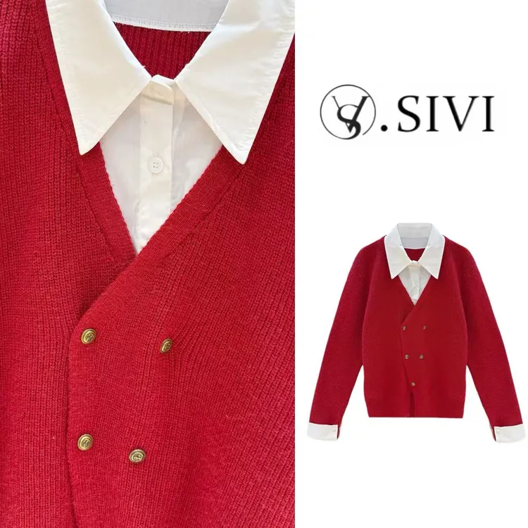 熙薇『衣的秩序』2025冬季新款设计师叠穿假两件毛衣H6981