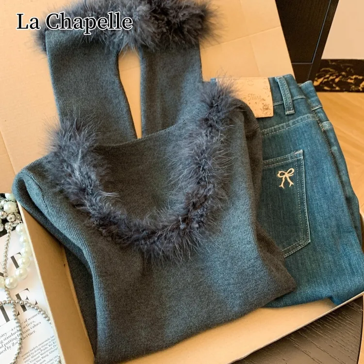 拉夏贝尔系内搭上衣女外穿高级感针织打底衫秋冬新款短款长袖毛衣