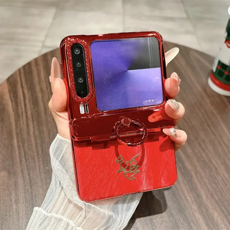 适用华为PuraX折叠屏手机壳新年款电镀闪钻壳膜一体指环支架高级