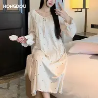 【苏兰文】【奶油波波】秋季甜美蕾丝边波点家居睡裙-6966