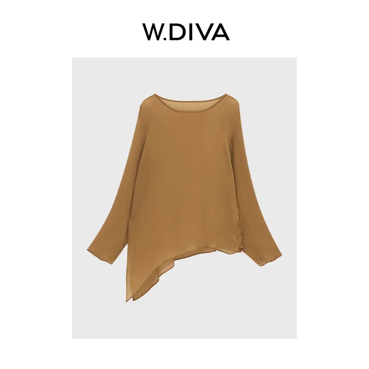 W.Diva【秘境小衫】铜氨丝清凉肌理感罩衫长袖斜摆上衣女52S272213