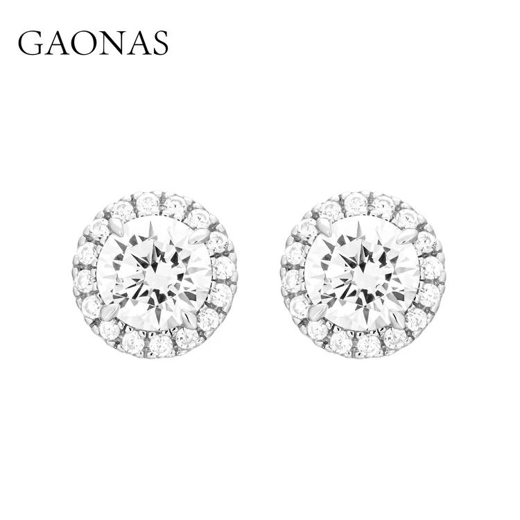 925银合成锆石耳饰 GAONAS 经典豪华满镶贵气白色日常耳钉10977EW