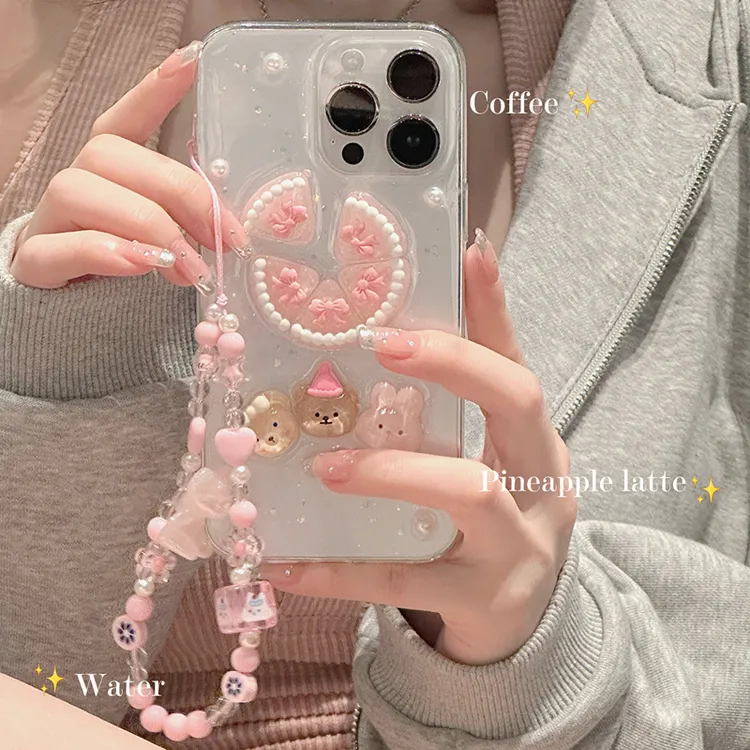 可爱卡通小熊链条苹果16手机壳oppo vivo 小米红米 华为 荣耀软壳