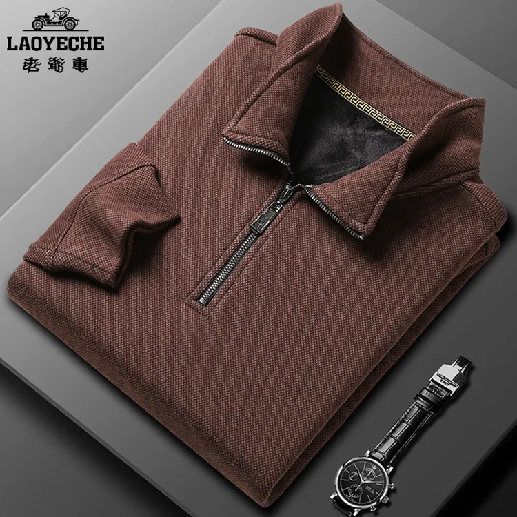 老爷车之家冬季休闲男士加绒加厚半高领卫衣半拉链加绒长袖卫衣