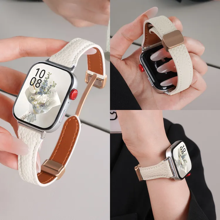 适用华为watchfit4手表带手环磁吸真皮腕带fit3荔枝纹运动智能女