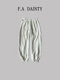 F.A[轻松]韩系抽绳加绒糯米弯刀阔腿裤女秋冬松弛感休闲卫裤百搭