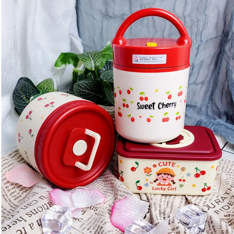 樱桃女孩卡通304/316不锈钢便当盒上班族学生保鲜盒（偶有瑕疵）