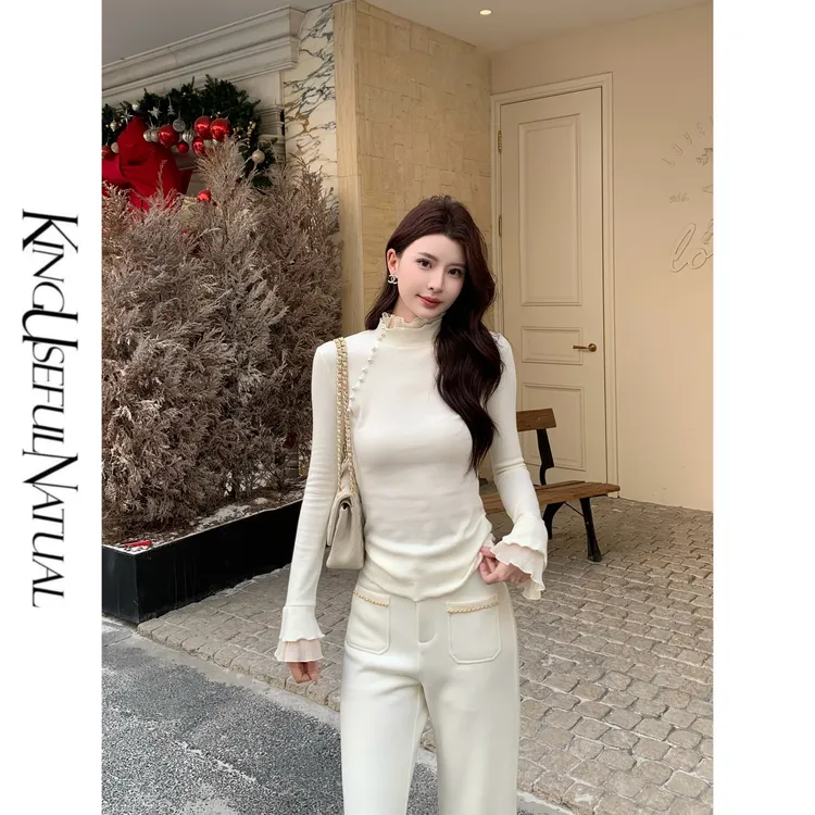 KUN【怀珠】凸显气质 臻选磨毛羊毛棉珍珠扣加厚秋冬米杏色打底上衣