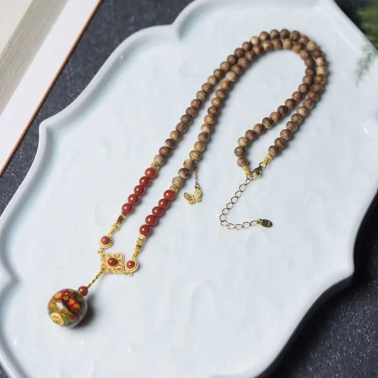 沉香【钰锦‌】绿棋4MM大漆项链