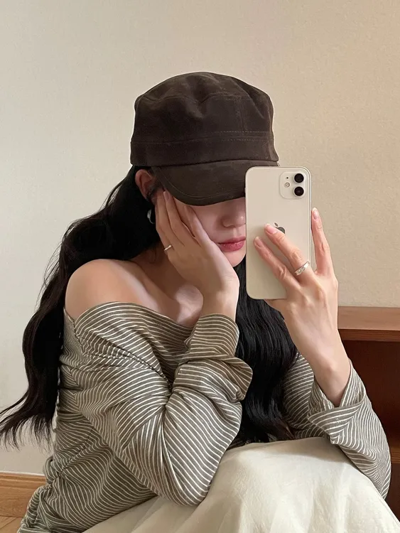 复古深棕麂皮绒平顶马术帽子高端时尚百搭骑士帽报童帽复古帽子