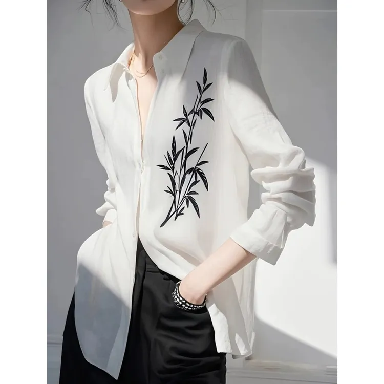 法式炸街独特漂亮小衫上衣高级感轻熟减龄洋气绝美白色亚麻衬衫女