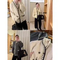 【吉满】设计师款加厚拼色双排扣毛衣外套JM2871