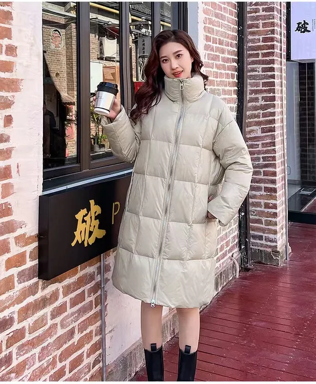 宠粉白鸭绒立领中长款泡芙小个子加厚羽绒服女保暖加厚韩版冬季