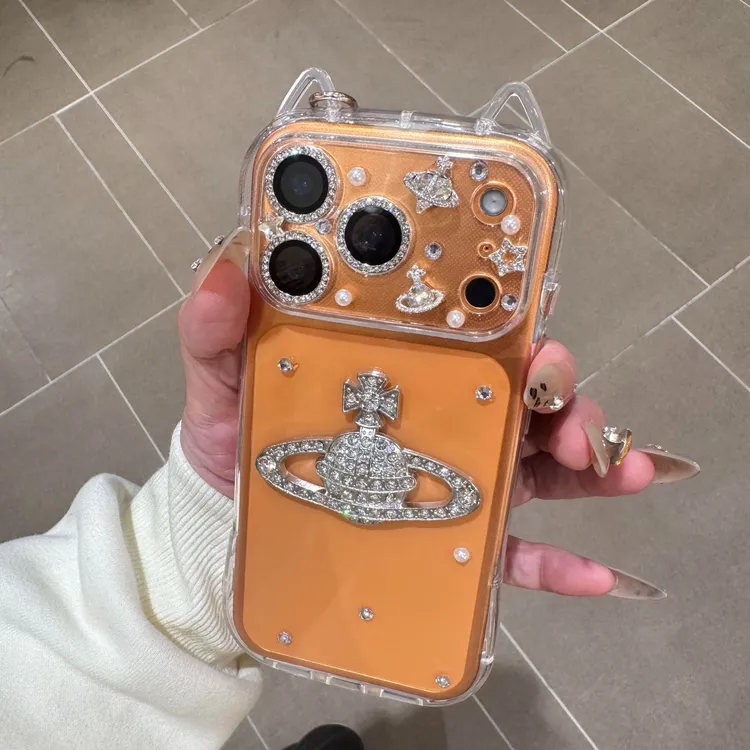 猫耳款潮牌土星闪钻适用于苹果iPhone17promax手机壳16高级15轻奢