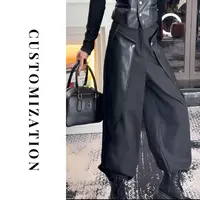 2025秋款休闲长裤拼接双片皮口袋延长设计高腰设计师款休闲裤7815