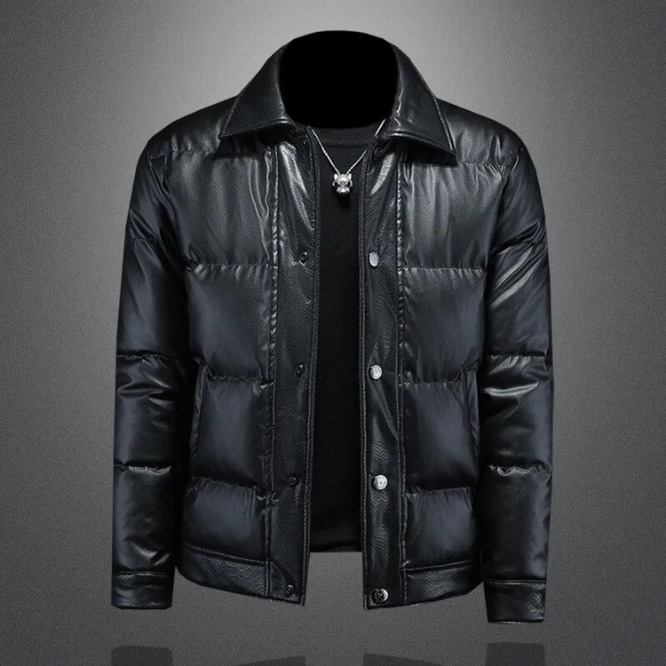 DESITASH高端PU皮羽绒服男加厚外套机车皮衣冬季新款短款防水