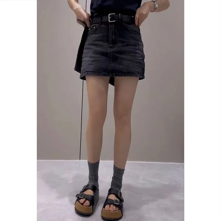 艾塔莉小众薄款A字高腰牛仔短裙复古A型短裙水洗时尚裙子半身裙子