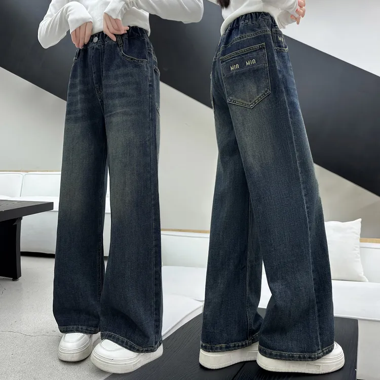 女童牛仔阔腿裤春秋女大童时髦显瘦直筒裤2025新款儿童洋气牛仔裤