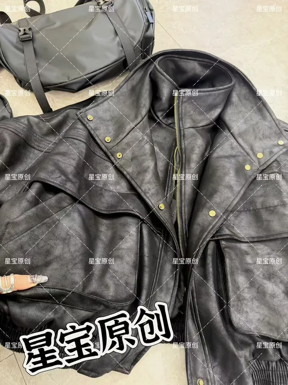 【星宝原创】冬款假两件加厚款方领麂皮绒夹克外套