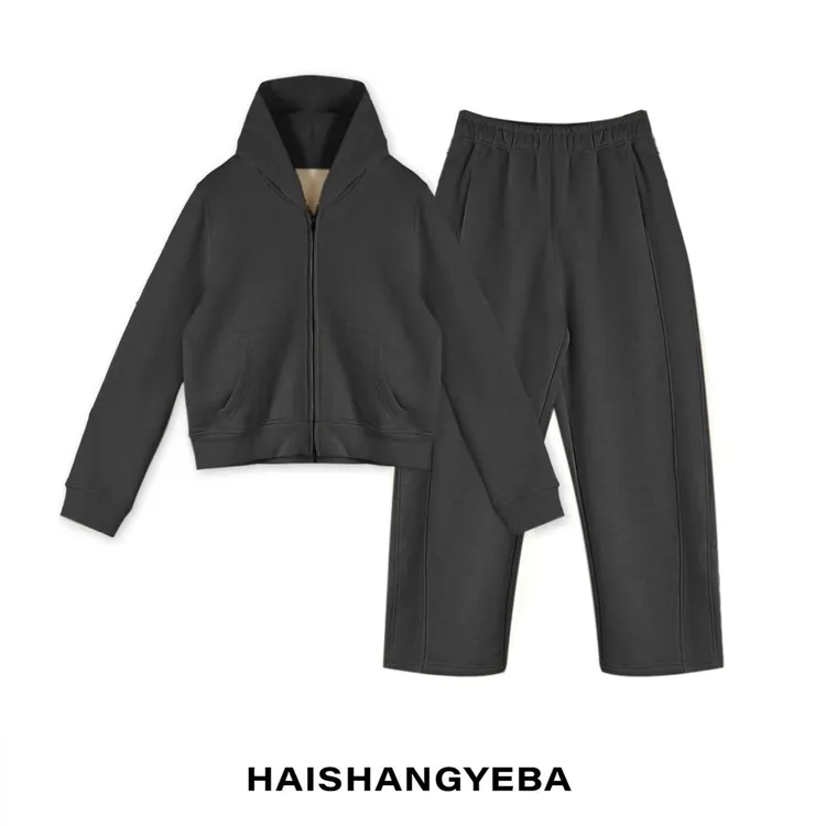 【海上叶爸】新款2025秋冬百搭棉显瘦加厚砂洗简约通勤连帽两件套装