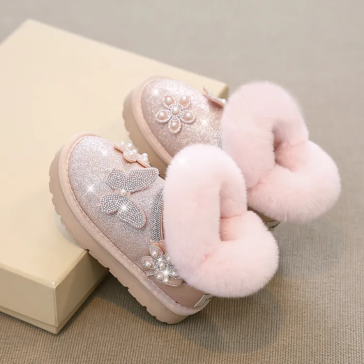 女童靴子儿童雪地靴2025新款冬季宝宝厚绒水晶靴小女孩保暖大棉鞋