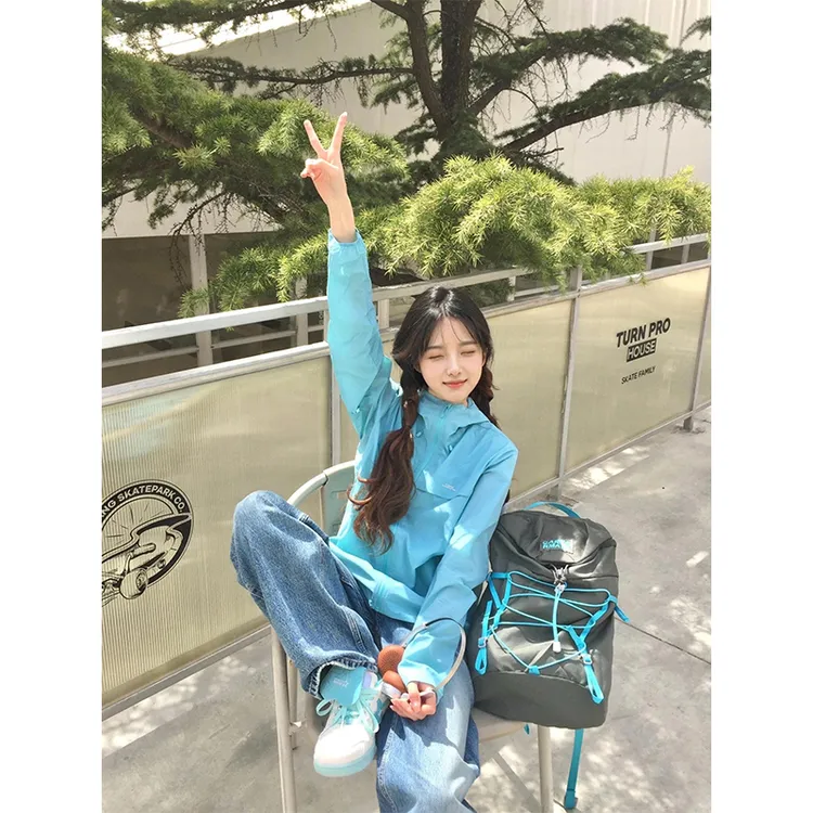 松石蓝防晒衣外套女2025夏季新款轻薄透气户外防紫外线连帽防晒服