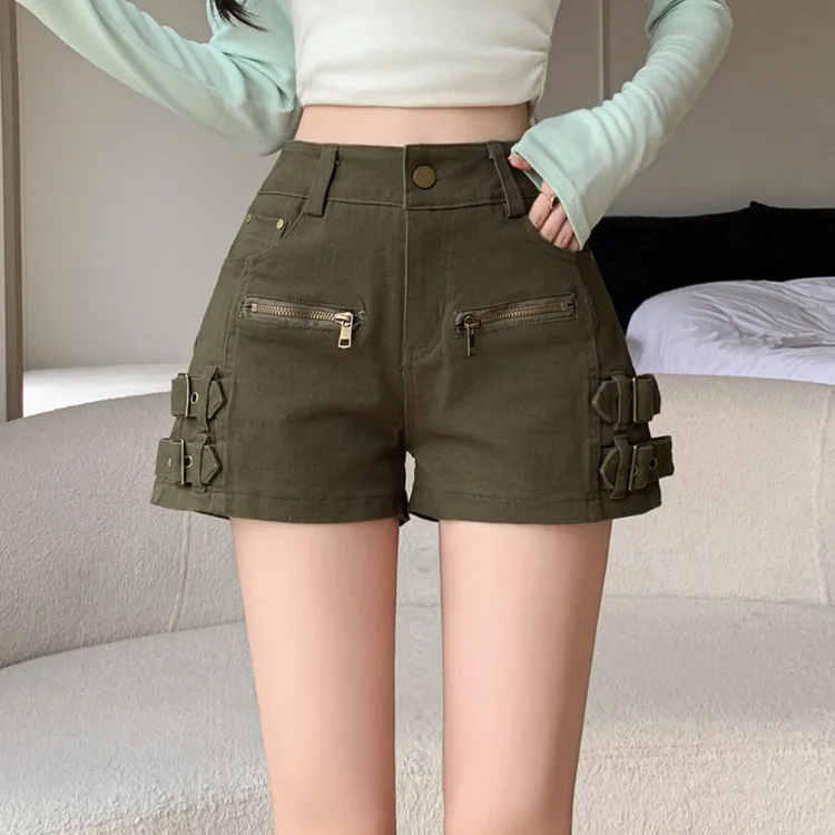 美式复古工装牛仔短裤女2025秋冬新款设计感修身显瘦弹力a字热裤