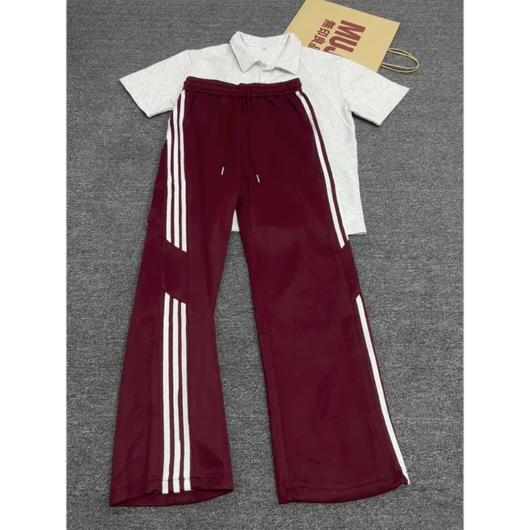 美式复古条纹裤子男女款宽松大码休闲显瘦卫裤直筒垂感百搭运动裤