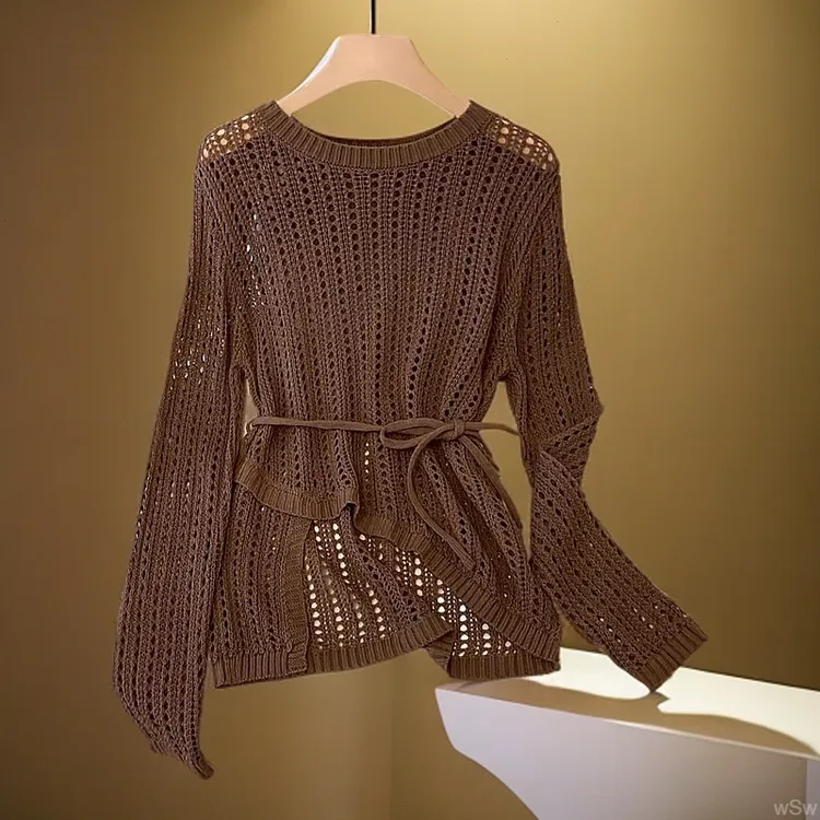 2025夏季新款慵懒风垂感空调防晒罩衫女不规则钩花设计感针织衫