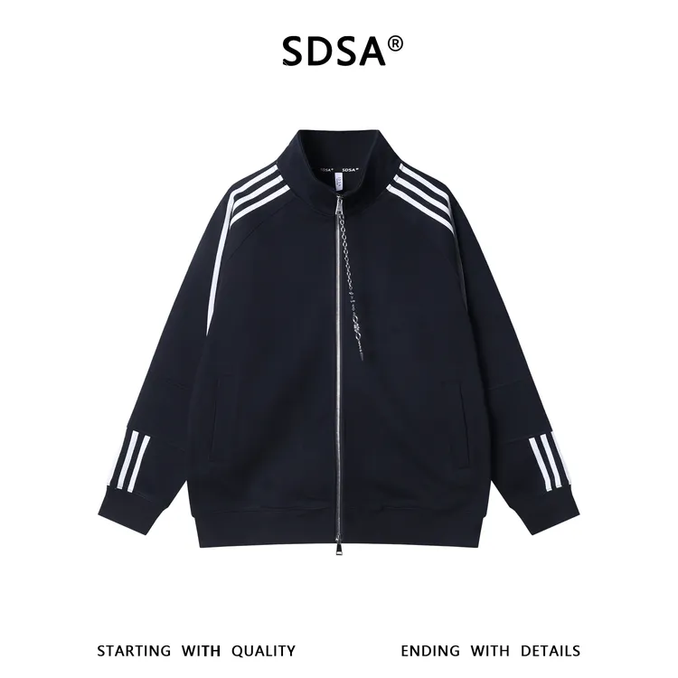 SDSA男士秋冬新款痞帅男装韩版简约撞色织带拉链立领卫衣百搭时尚