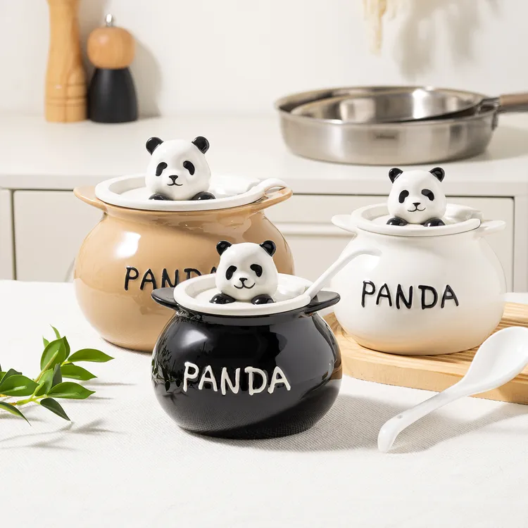 熊猫陶瓷猪油罐带盖调料罐子家用收纳罐耐高温油罐食品级2025新款