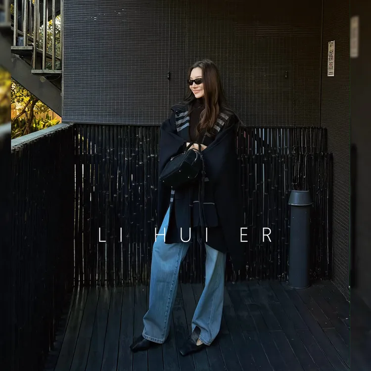 LiHuiEr李慧儿【慵懒乌德勒】2025冬季气质时尚黑色大衣LL0251318