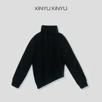 XINYU/芯与『幸运日』休闲立体肌理感不规则套头卫衣 35072 时尚