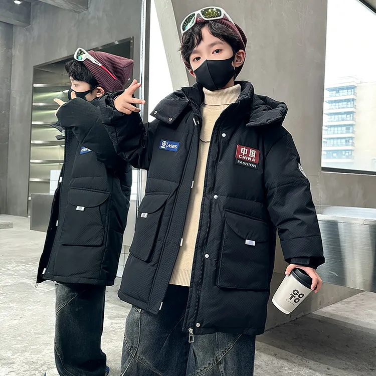 儿童羽绒服男童中长款2025新款冬季男中大童加厚保暖工装时尚外套