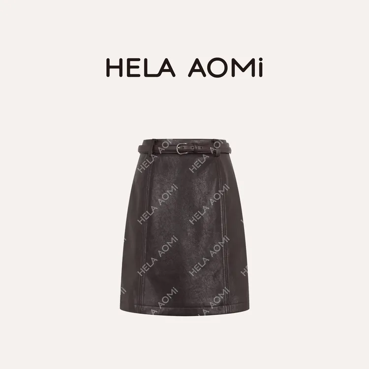 HELA AOMI “万能皮裙”高腰显瘦A字版型简约半身裙CY5CH71904