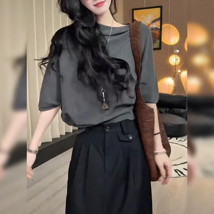 高级感减龄穿搭不规则短袖T恤女2025夏季新款气质舒适宽松上衣潮