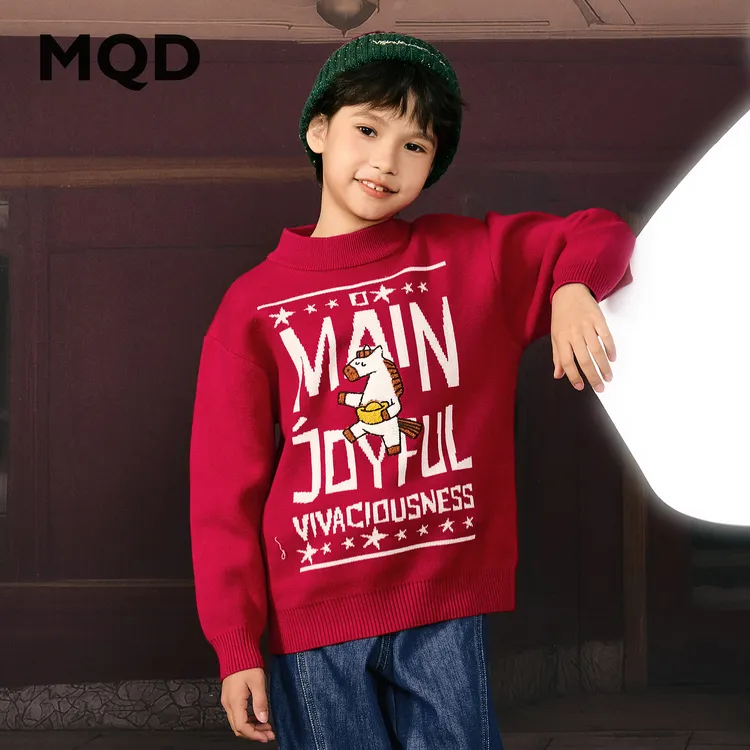 【拜年服】MQD男童25冬新款喜庆氛围感字母半高领毛衣9654W07D2