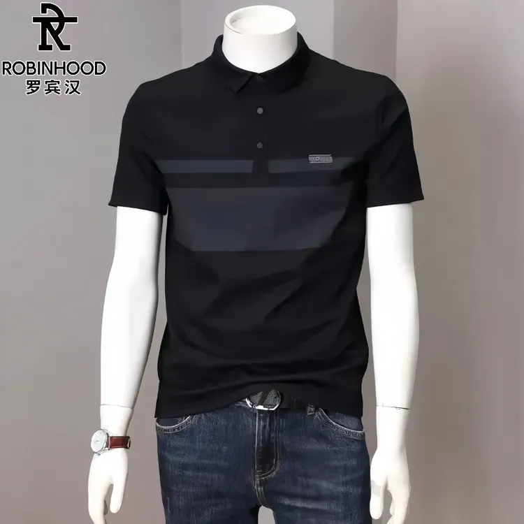 罗宾汉/ROBINHOOD男士拼色短袖polo衫夏季新款薄款翻领修身款半袖