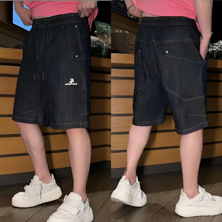夏季新款男士水洗保色牛仔短裤刺绣潮牌风设计洋气百搭透气五分裤