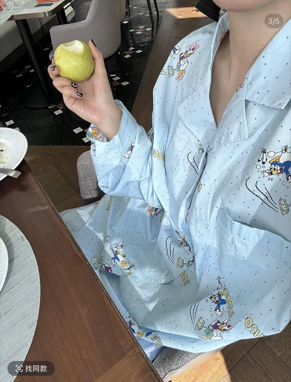 甜美可爱卡通睡趣味鸭子睡衣女春秋新款韩版ins风少女宽松家居服