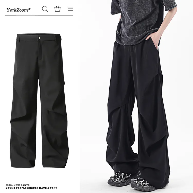 York Zoom褶皱西裤美式休闲裤情侣宽松cleanfit垂感长裤高街百搭