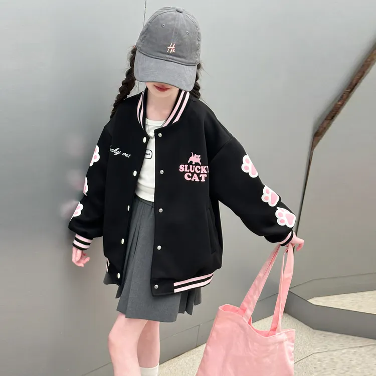 女童棒球服秋装2025新款洋气中大童6-12岁上衣春秋儿童网红棒球服