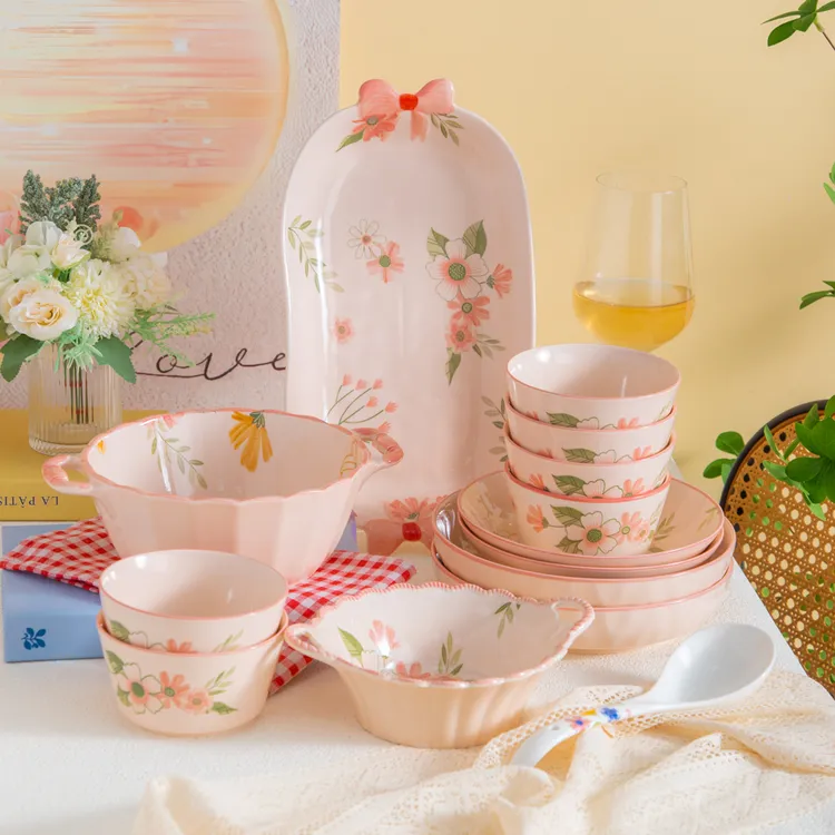 珊瑚海系列釉下彩陶瓷餐具高档餐具碗盘套装14件套盘碗汤碗